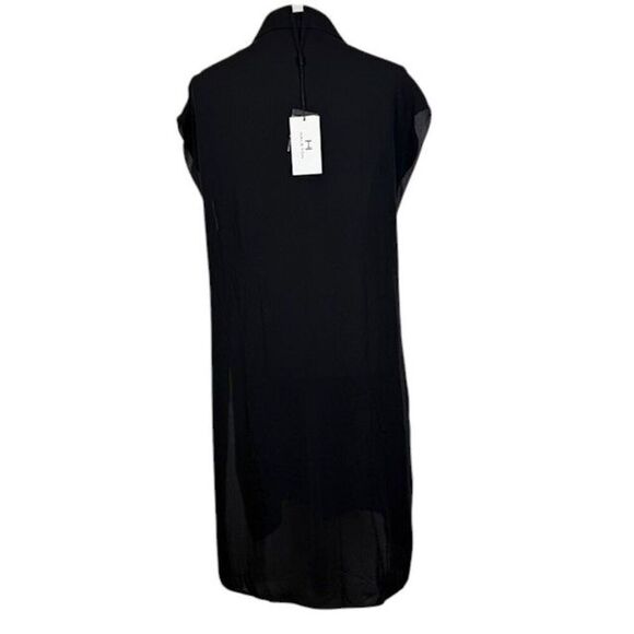 NWT Halston Long Sheer Tunic Top Black Side Slits Button Front Size Medium - Picture 4 of 12